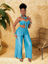 Women's Fashionable Solid Color Textured Material Strapless Top And Pants Set